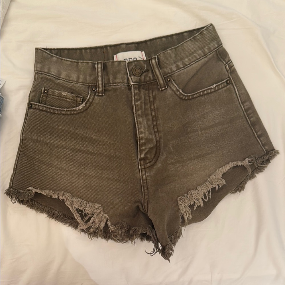 BDG Brown High-Waisted Jean Shorts with Frayed Hem